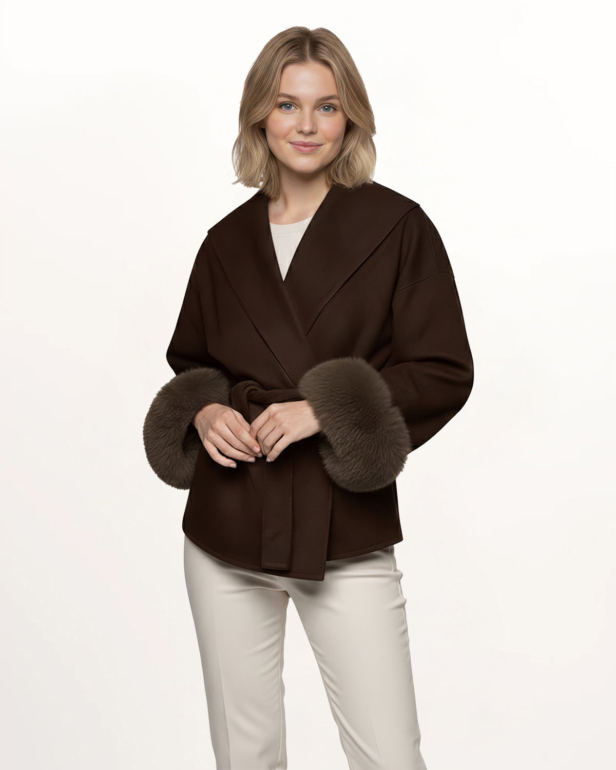 Faux Cuff Coat - Dark Brown