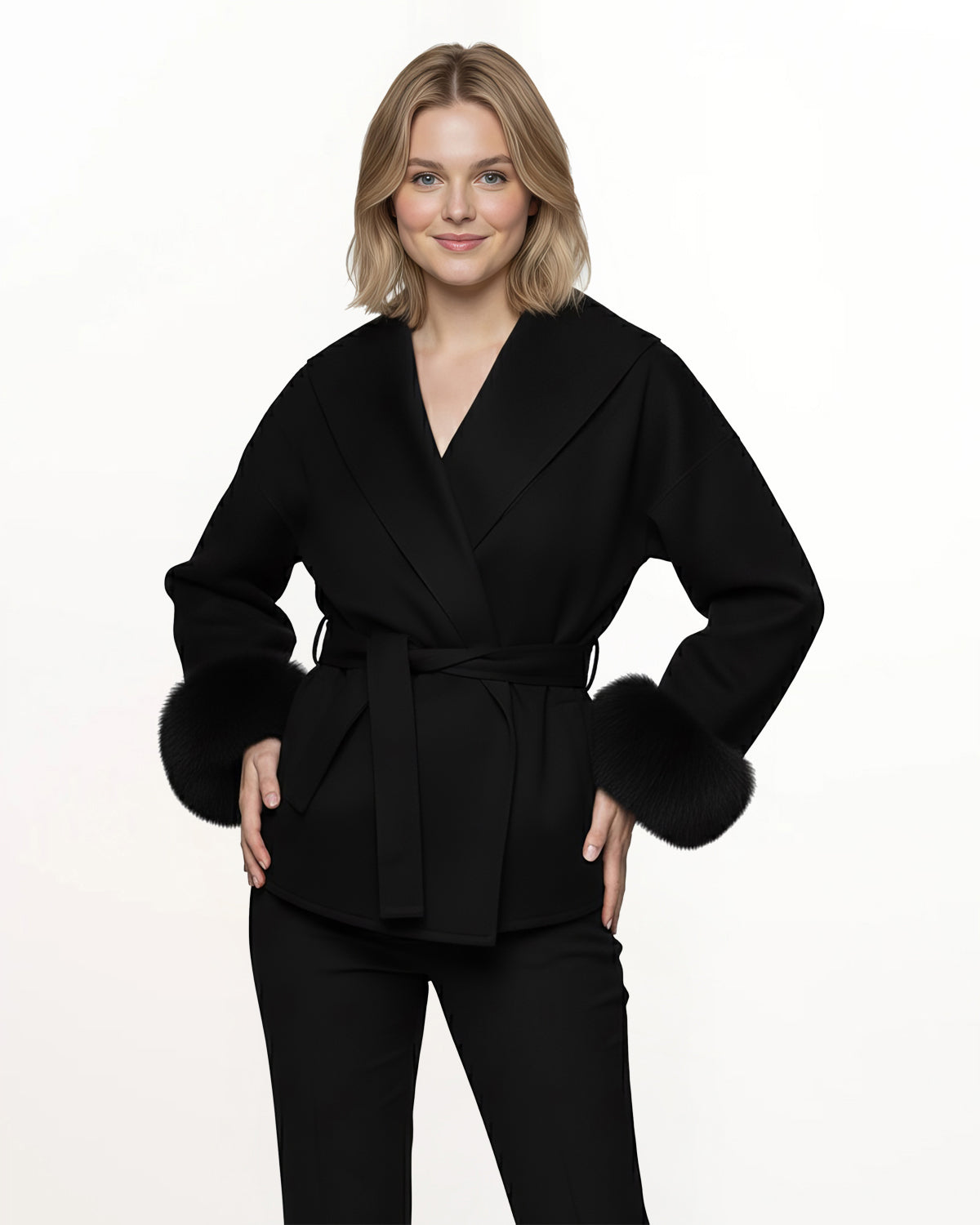 Faux Cuff Coat - Black